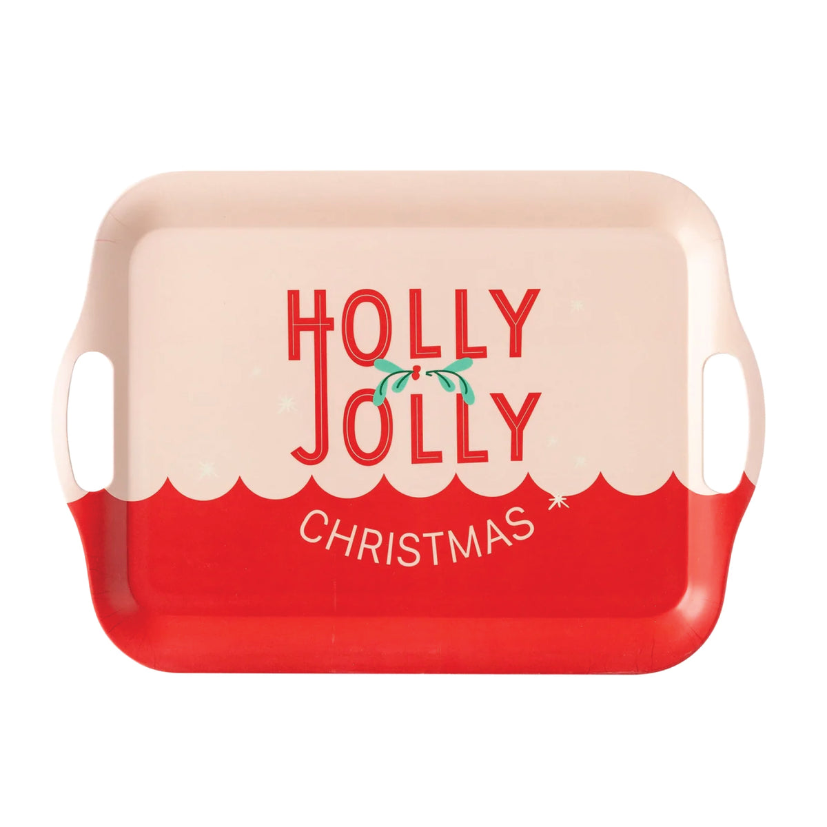 Pink & Red Holly Jolly Christmas Bamboo Serving Tray | The Party Darling