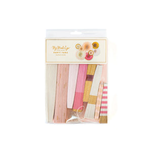 Pink and Metallic Gold Paper Fan Decorations 8ct packaged