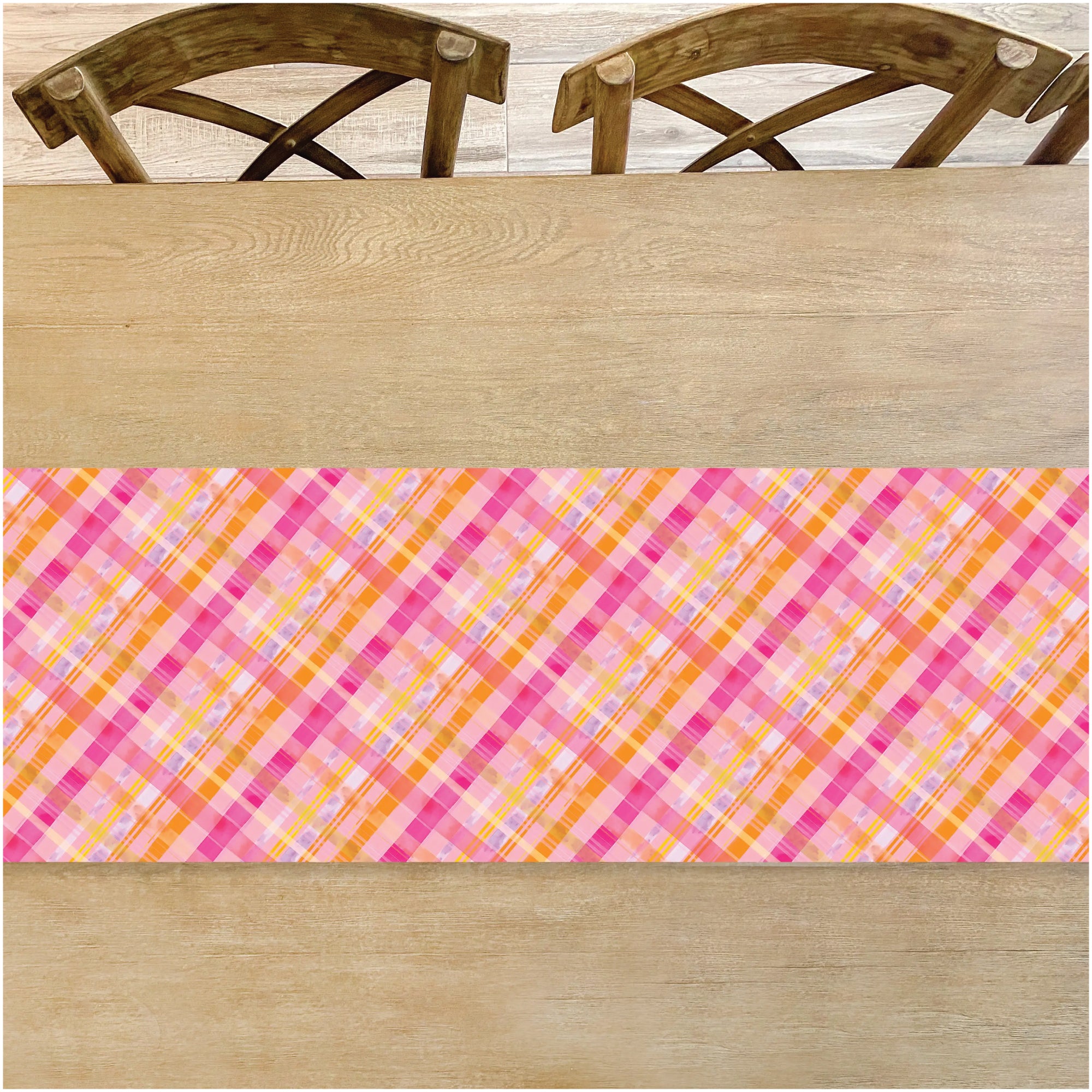 Pink & Orange Plaid Table Runner 8ft | The Party Darling