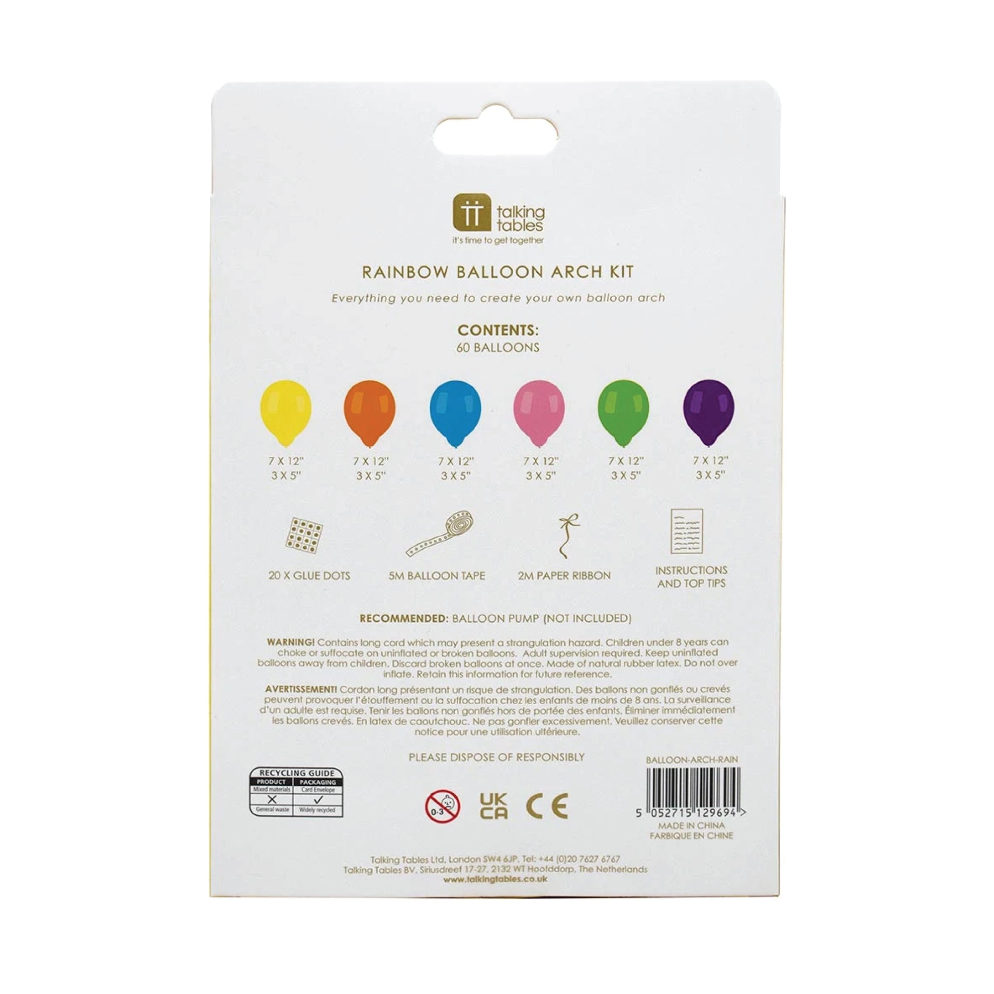 Rainbow Balloon Arch Kit 60ct Details