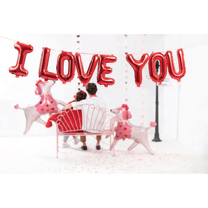 Red I LOVE YOU Letter Balloon Phrase 7ft Set Up