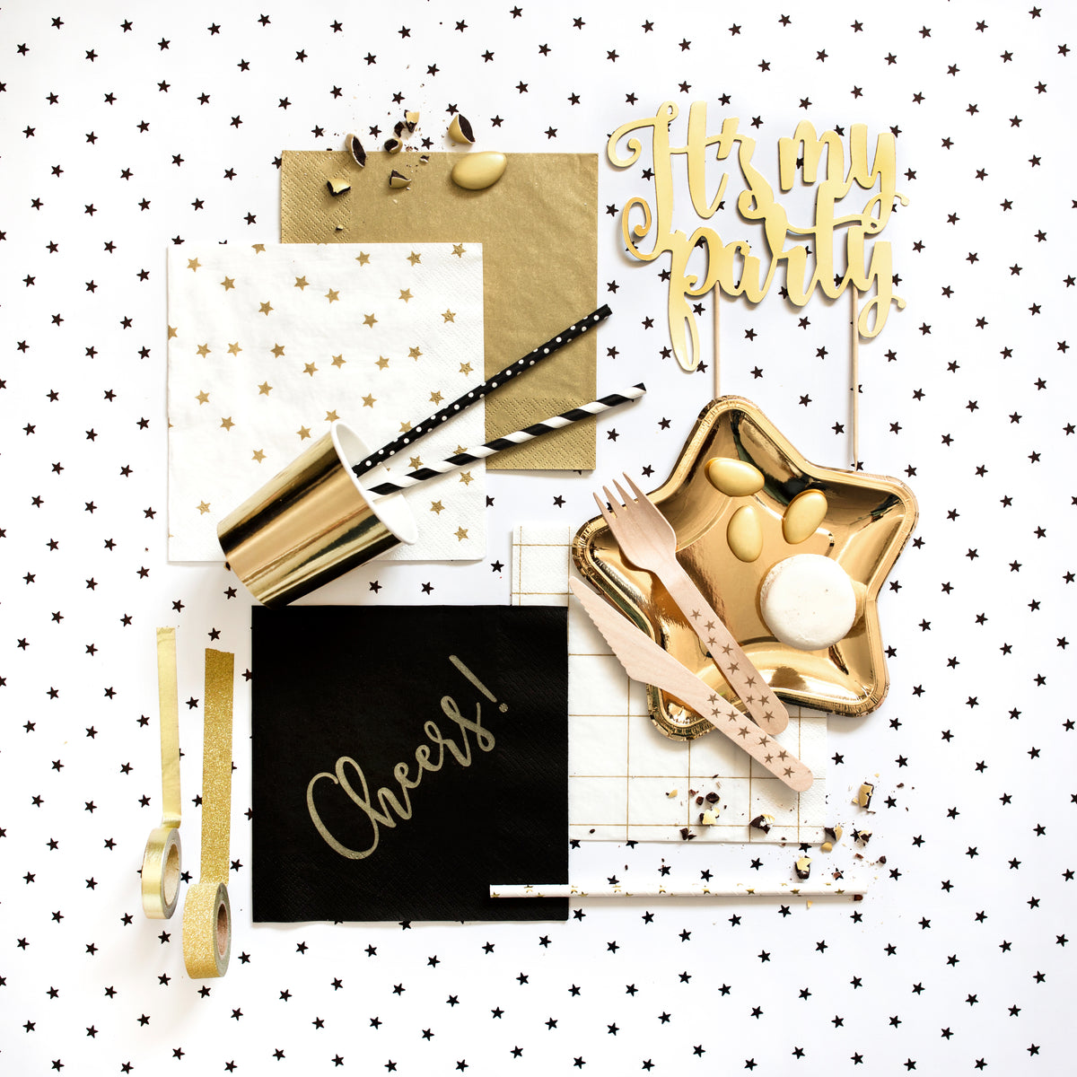 gold star napkins flat lay