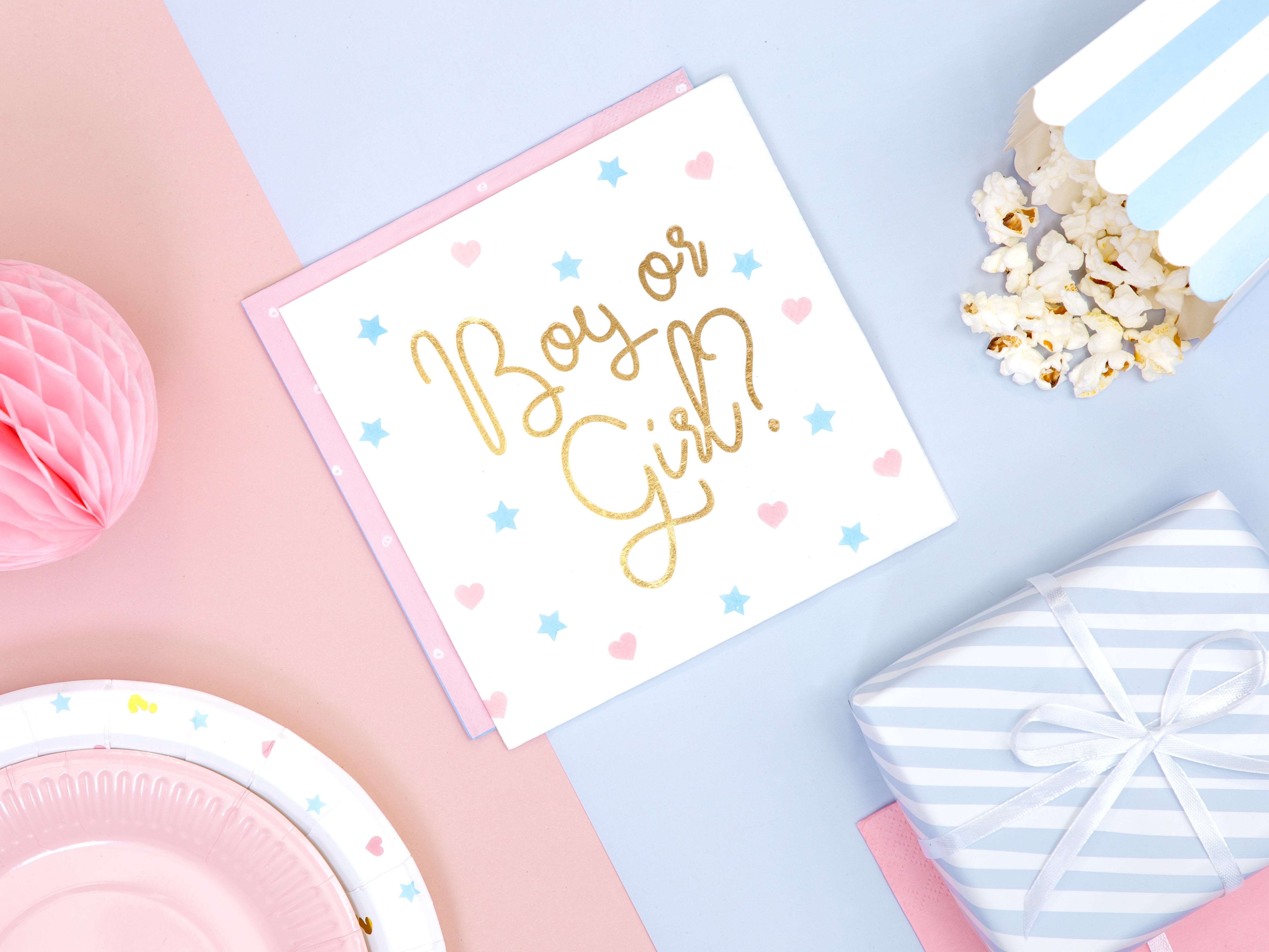 Boy or Girl Gender Reveal Napkins flat lay