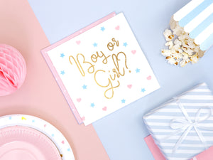 Boy or Girl Gender Reveal Napkins flat lay