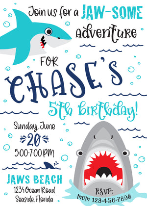 Jawsome Shark Digital Birthday Invitation Front | The Party Darling