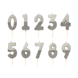 Silver Glitter Dipped Number Birthday Candle 0-9 | The Party Darling