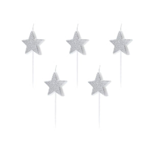 Glitter Silver Star Birthday Candles 5ct | The Party Darling
