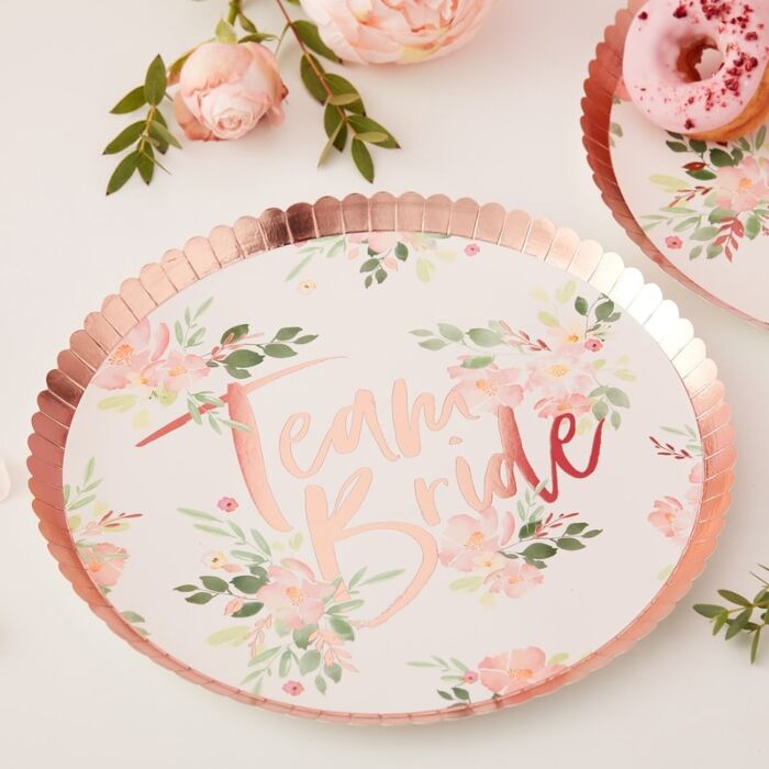 Floral & Rose Gold Team Bride Lunch Plates 8ct | The Party Darling