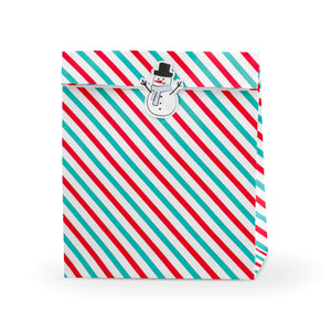 Red & Green Stripe Favor Bags with snowman stickers