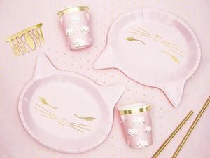 pink cat party plates
