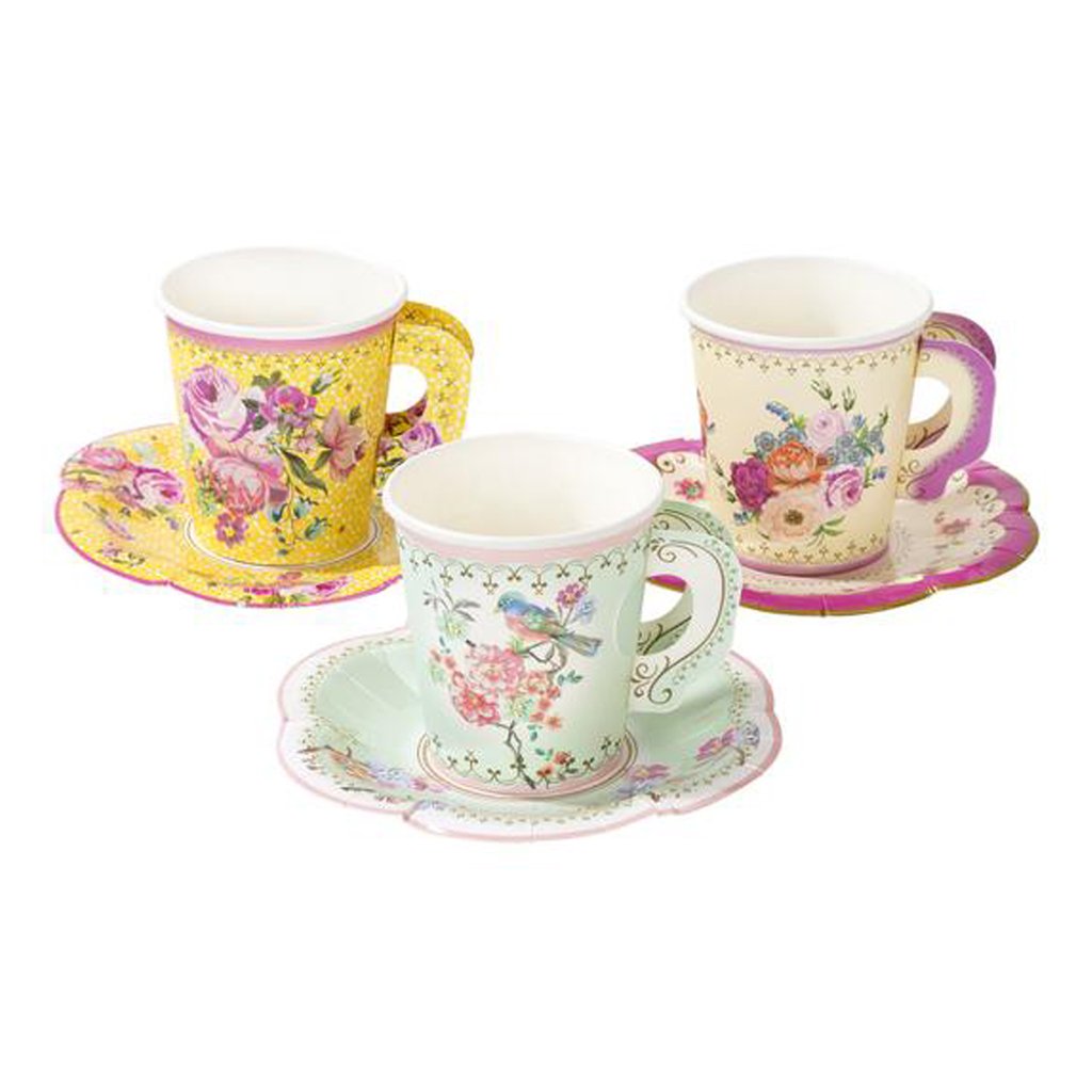 Vintage Paper Teacups and Saucers Set 24ct | The Party Darling
