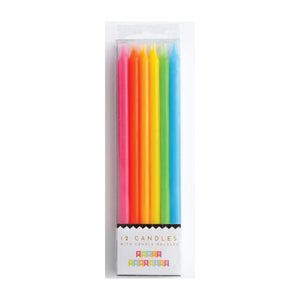 Tall Neon Rainbow Birthday Candles 12ct | The Party Darling