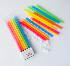 Tall Neon Rainbow Birthday Candles with Attachments