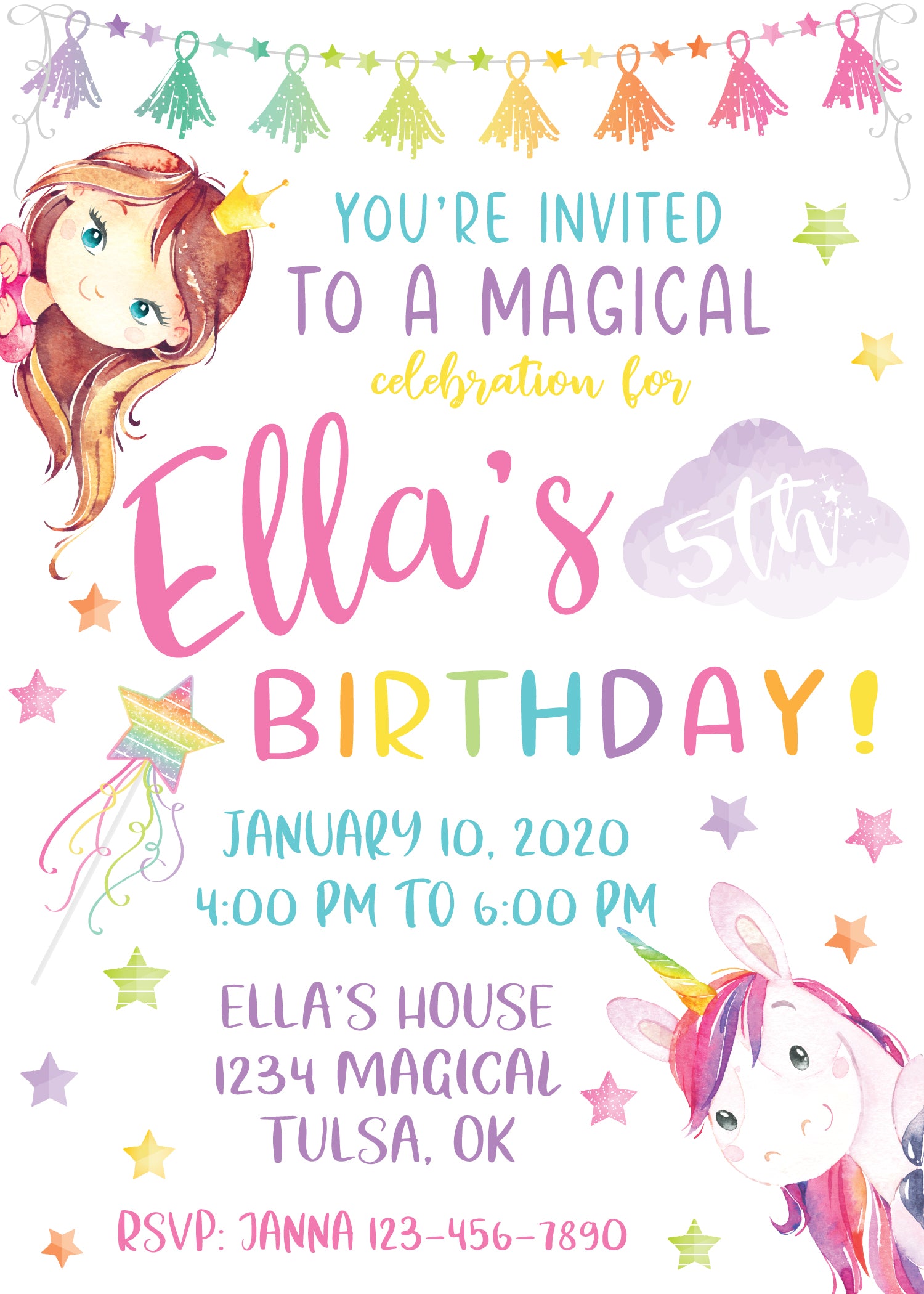 Magical Unicorn Birthday Party Invitation Edit alt text