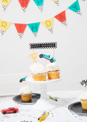 Vintage Race Car Cupcake Toppers & Wrappers - The Party Darling