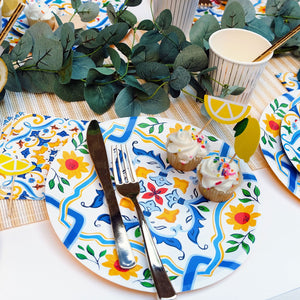 Mediterranean table setting with lemon toppers