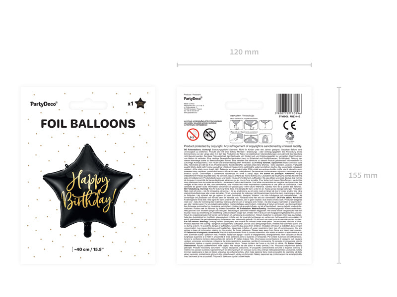 Black Happy Birthday Star Balloon 15.5in - The Party Darling