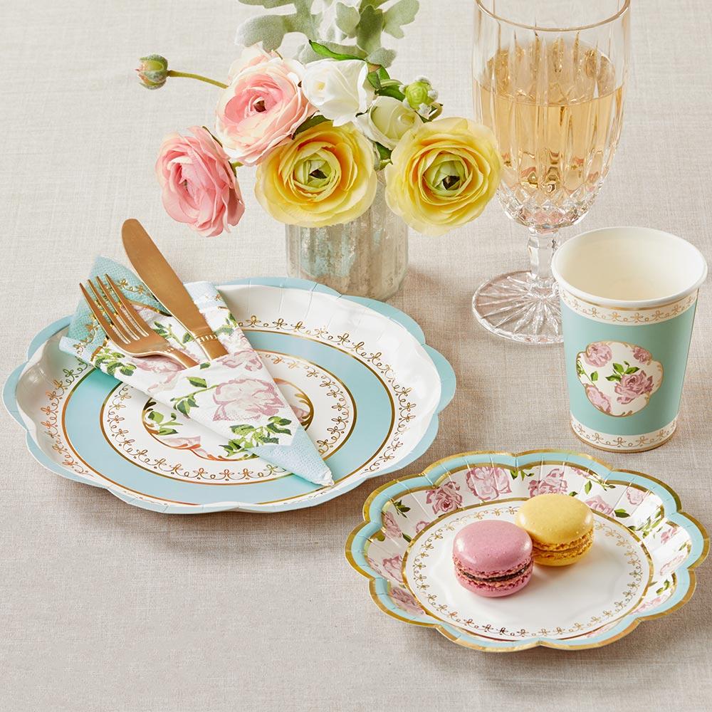 Blue Floral Tea Time Lunch Plates 8ct - The Party Darling