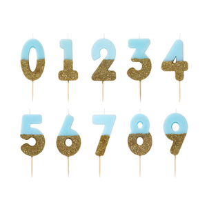 Gold Glitter Dipped Blue Number Birthday Candle | The Party Darling