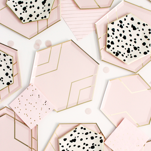 Blush Pink & Gold Hexagon Dessert Plates 8ct - The Party Darling