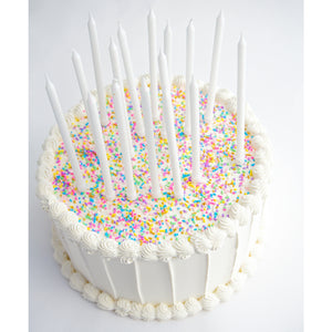 birthday cake with Tall White Glitter Candle Set 16ct.