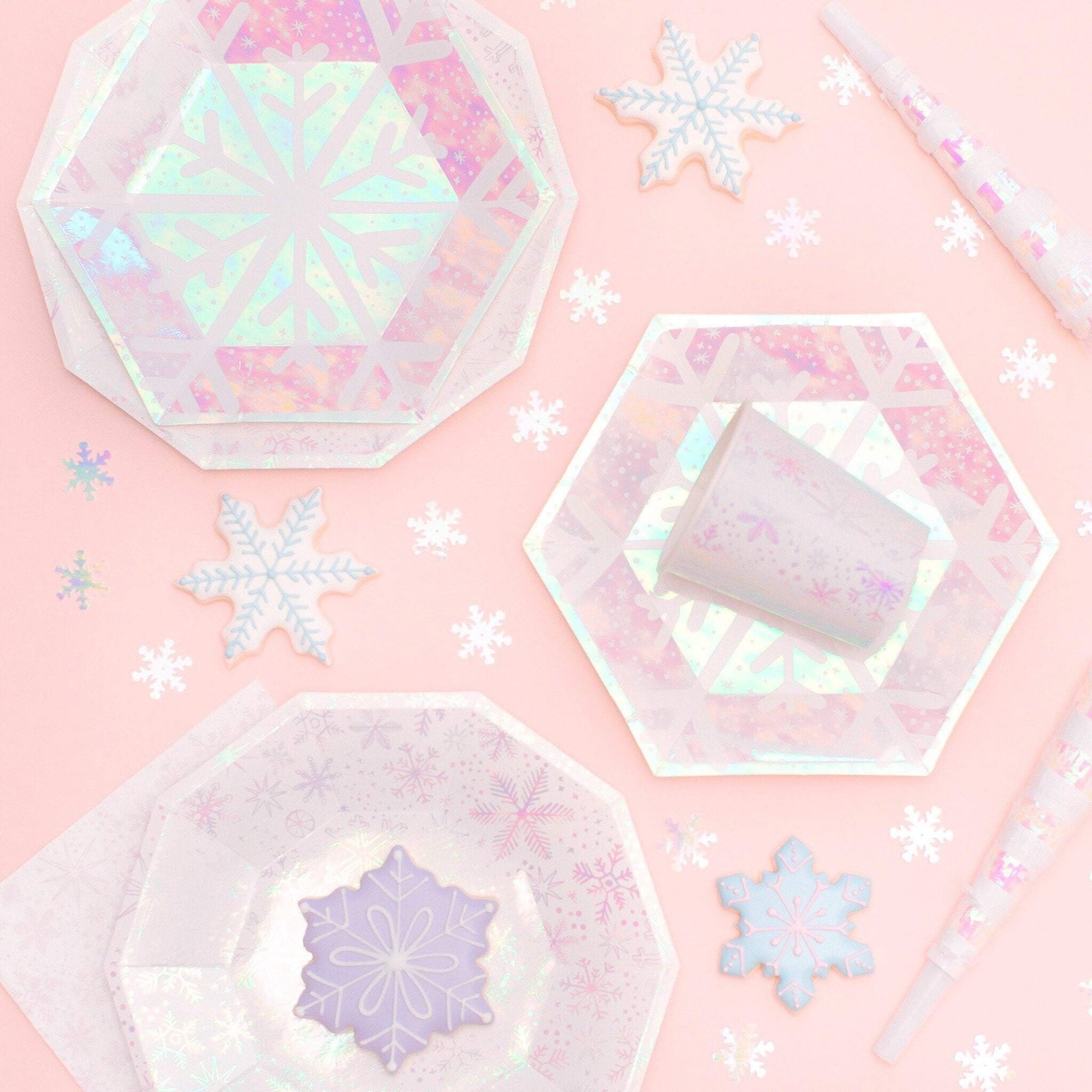 Frosted Iridescent Snowflake Lunch Plates 8ct | The Party Darling