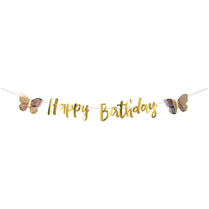 Gold Happy Birthday Butterfly Banner 7ft | The Party Darling