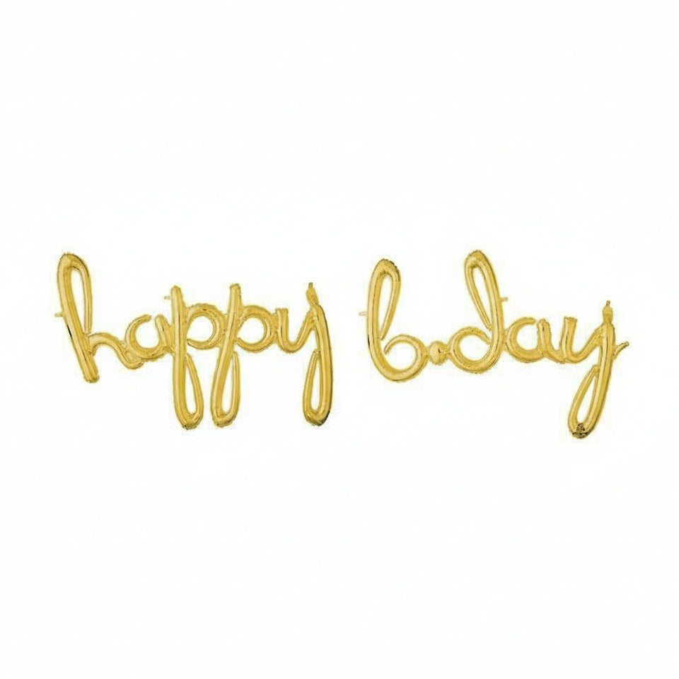 Gold Happy B-Day Cursive Letter Balloon | The Party Darling