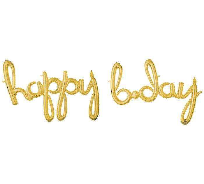 Gold Happy B-Day Cursive Letter Balloon | The Party Darling