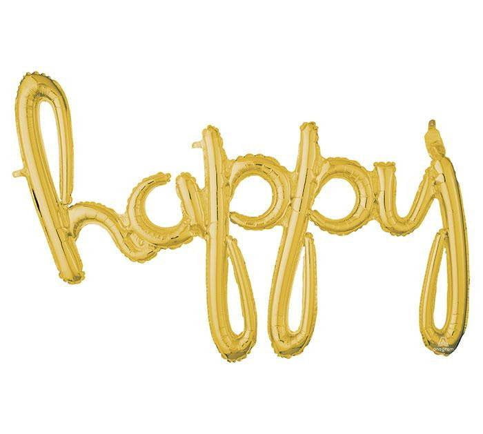 Gold Happy Cursive Letter Balloon | The Party Darling