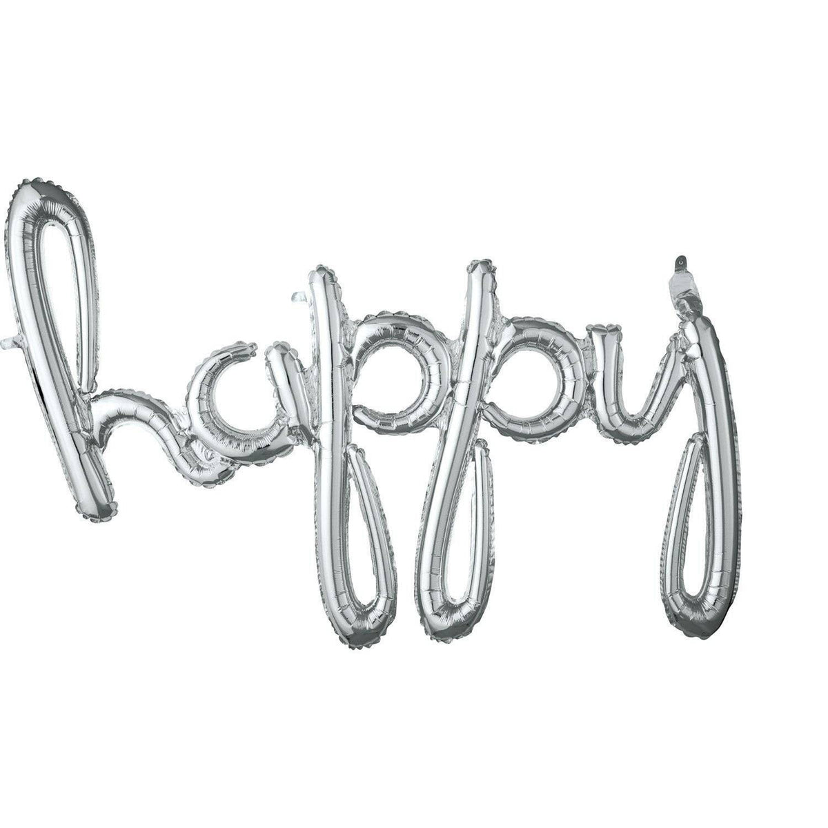 Silver Happy Cursive Letter Balloon 2ct | The Party Darling