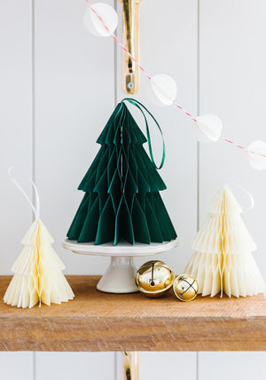 Green & Cream Christmas Tree Honeycomb Paper Centerpieces 3ct - The Party Darling