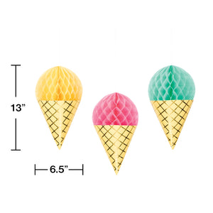 Ice Cream Cone Honeycomb Decorations 3ct - The Party Darling