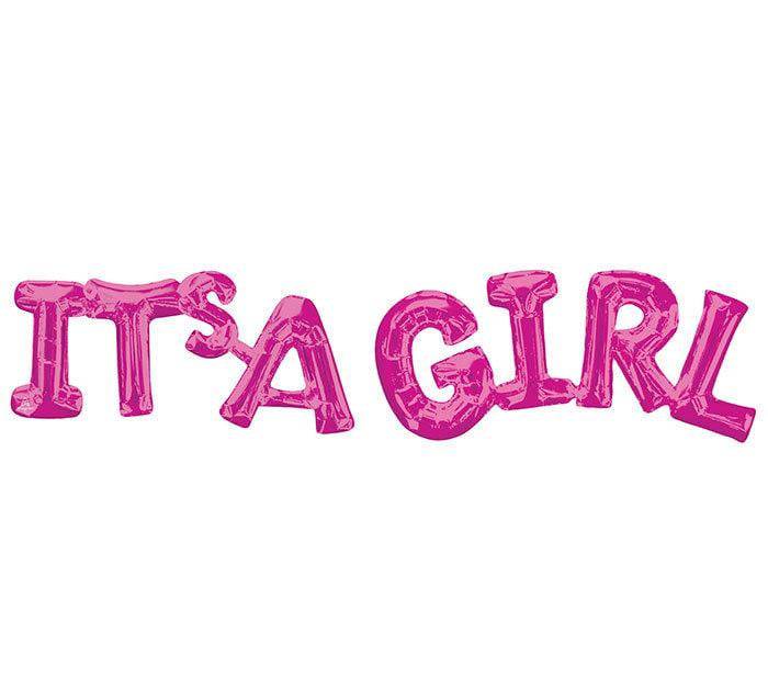 Air-Filled Pink It's A Girl Letter Balloon Banner 42" | The Party Darling