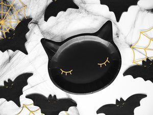 Black Halloween Cat Plates 6ct | The Party Darling