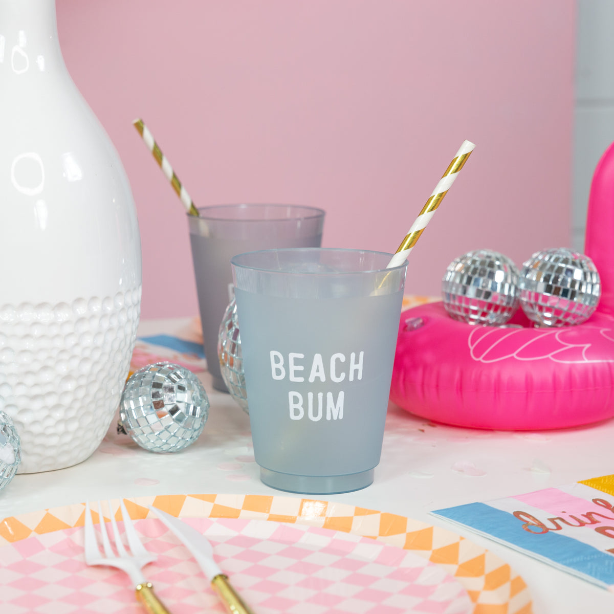 Beach Bum Blue Frosted Plastic Cups 8ct | The Party Darling