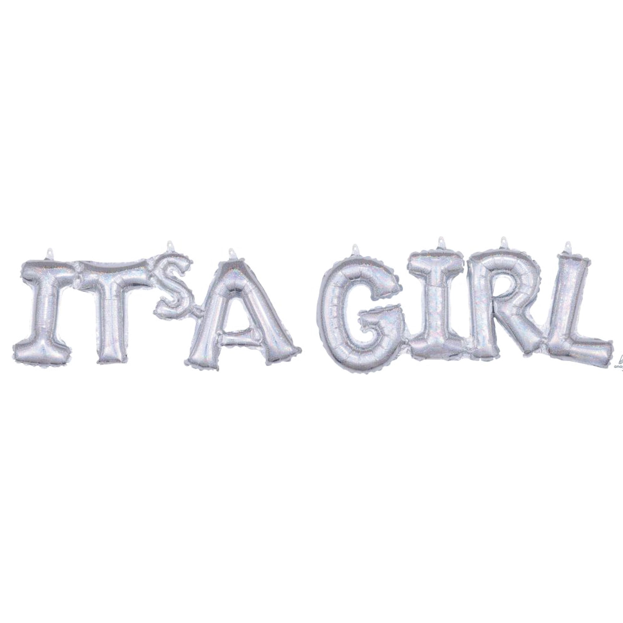 Silver It's A Girl Letter Balloon Banner 42" - The Party Darling