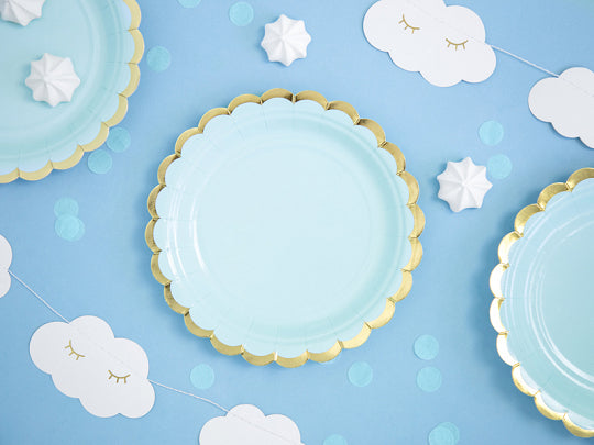 Light Blue Gold-Trimmed Scalloped Dessert Plates 6ct | The Party Darling