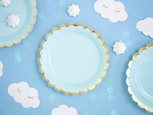 Light Blue & Gold Scalloped Dessert Plates 6ct - The Party Darling