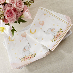 Pink Baby Elephant Lunch Napkins 30ct - The Party Darling