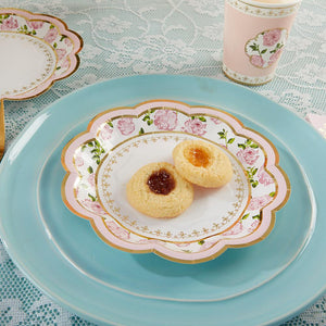 Pink Floral Tea Time Dessert Plates 16ct - The Party Darling