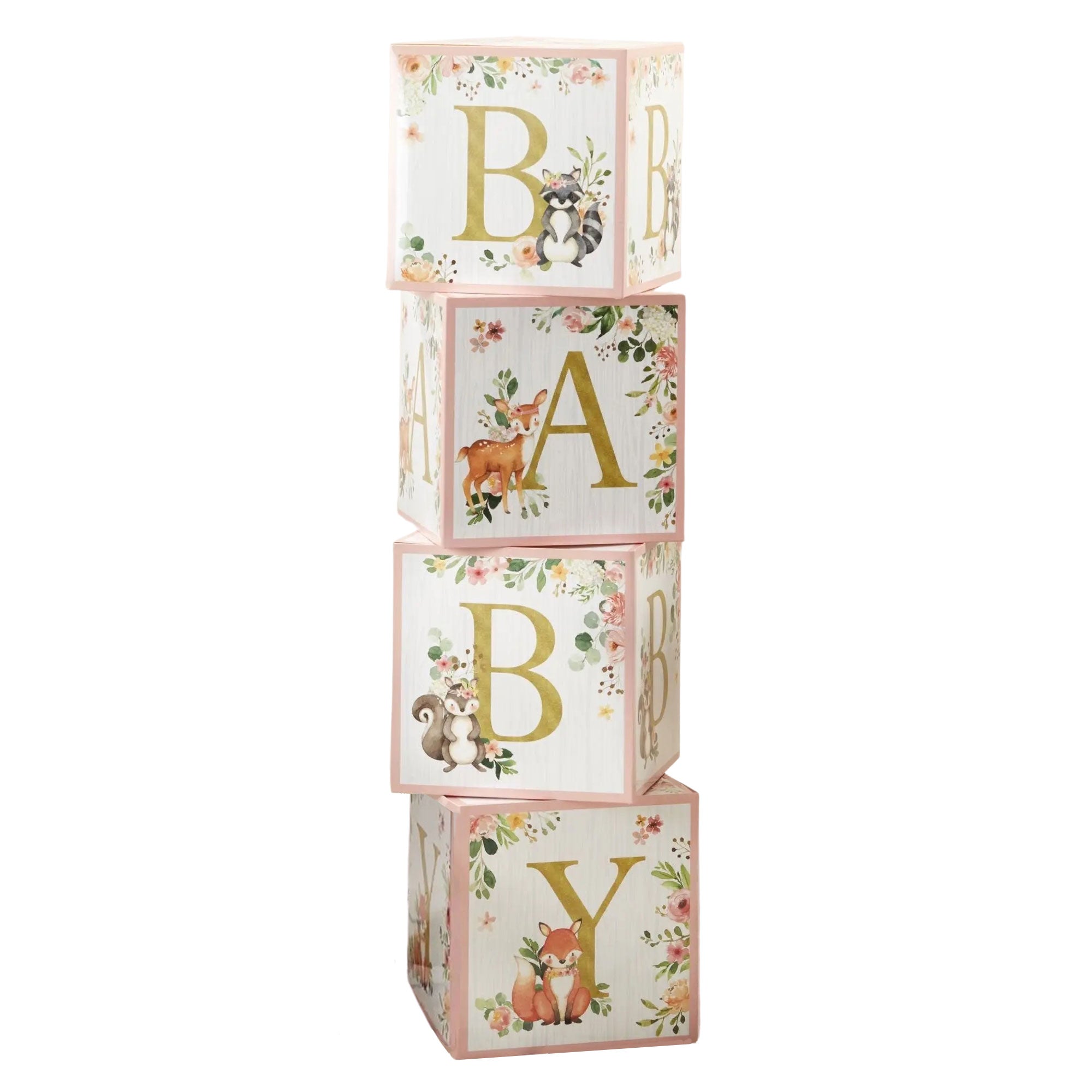 Kate Aspen Woodland Baby Block Box - Pink (Set of 4) | 28593PK, image size:2000x2000