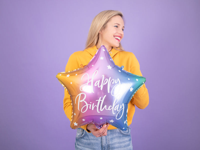 Rainbow Ombre Happy Birthday Star Balloon 15.5in | The Party Darling