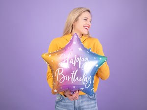 Rainbow Ombre Happy Birthday Star Balloon 15.5in - The Party Darling