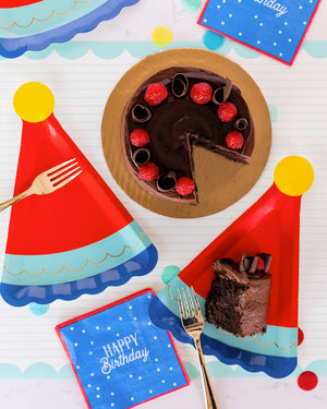Red & Blue Birthday Hat Lunch Plates 8ct - The Party Darling