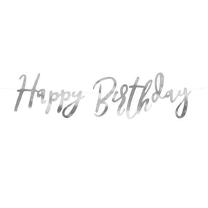 Silver Happy Birthday Letter Banner 2ft | The Party Darling