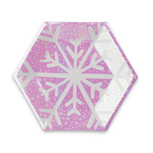 Frosted Iridescent Snowflake Dessert Plates 8ct | The Party Darling