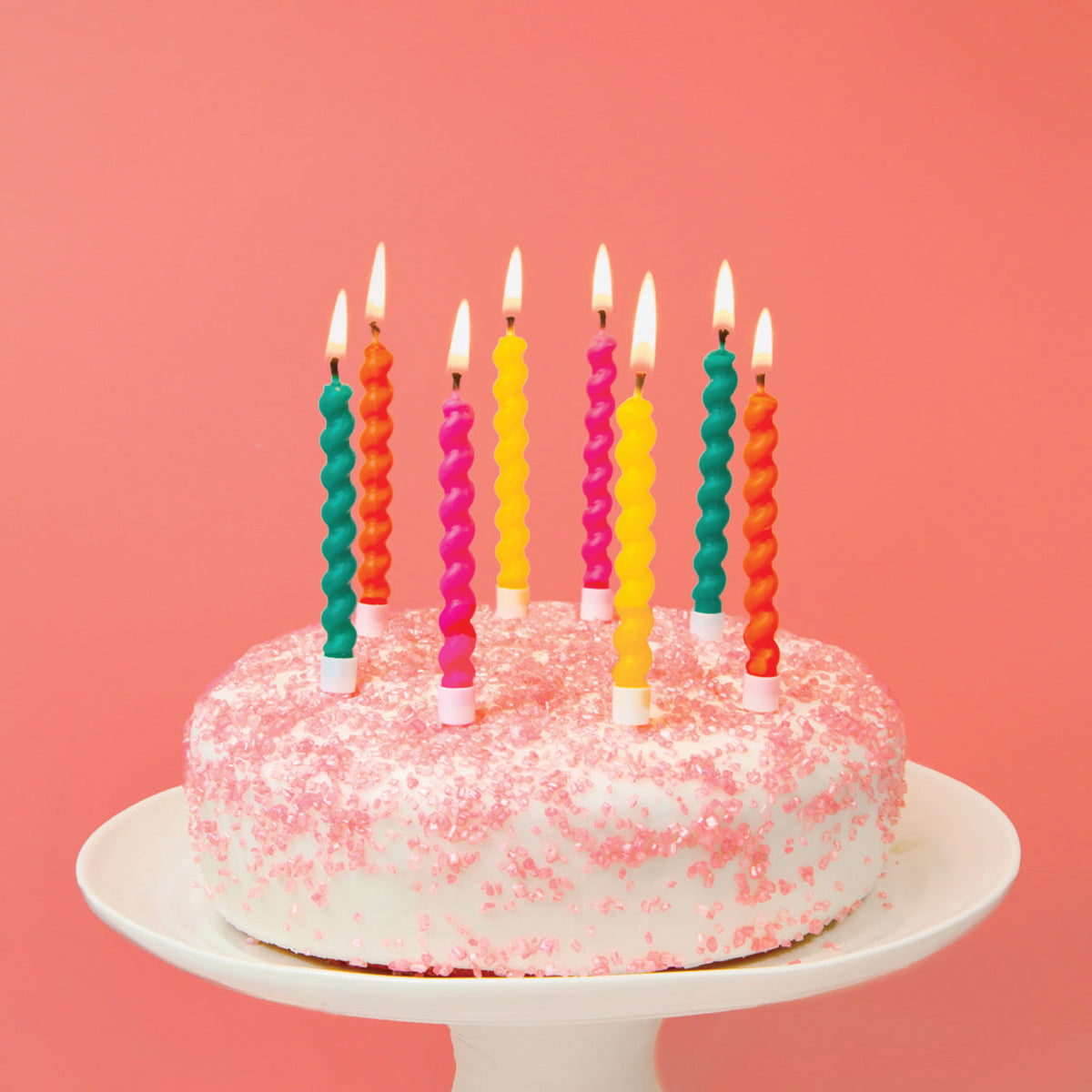 Twirl Multicolored Birthday Candles on Cake | The Party Darling