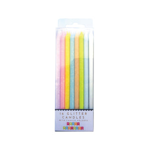 Tall Pastel Rainbow Glitter Birthday Candles 16ct | The Party Darling