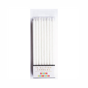 Tall White Glitter Candle Set 16ct | The Party Darling